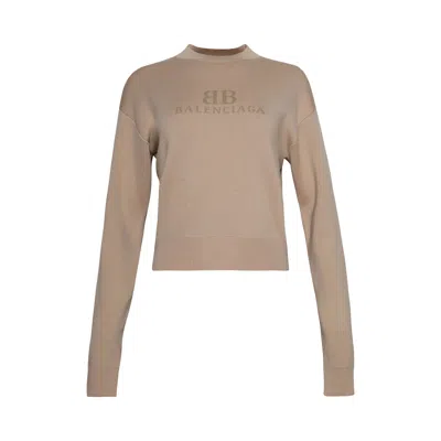 Pre-owned Balenciaga Cropped Sweater 'beige/dark Beige' | Cream | Women's Size Xs In White