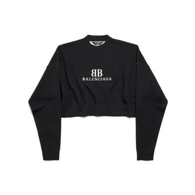 Balenciaga Cropped Sweater With Relaxed Fit And Signature Logo In Black