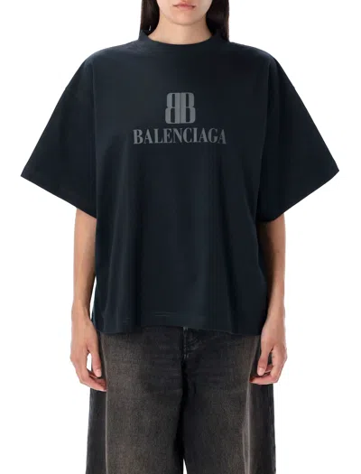 Balenciaga Nano Bb Print Faded T-shirt In Black