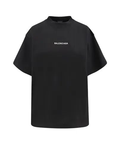Balenciaga Cropped T-shirt With Logo Embroidery In Black