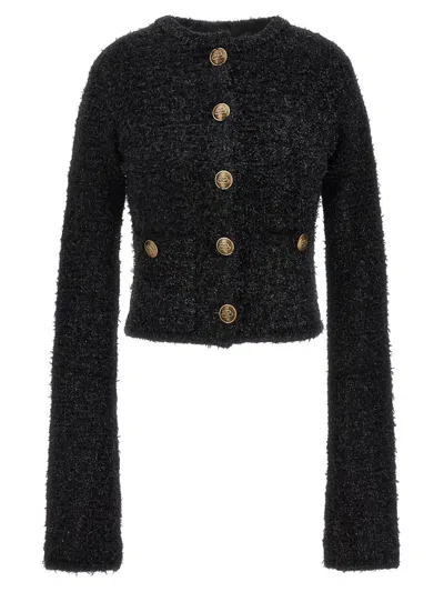 Balenciaga Women's Cotton Blend Tweed Cropped Cardigan In Black