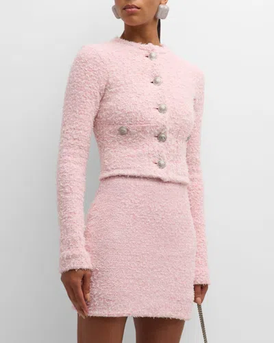 Balenciaga Cropped Tweed Cardigan In 5000 Pink