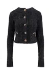 Balenciaga Crop Bouclé Cardigan In Black