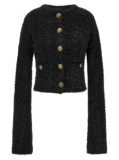 Balenciaga Women's Cropped Tweed Cardigan In Black