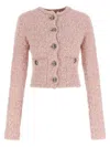 Balenciaga Cropped Tweed Knit Cardigan With Logo Buttons In Pink