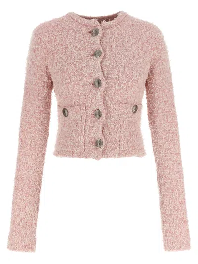 Balenciaga Cropped Tweed Cardigan Sweaters And Cardigans Pink