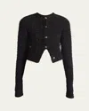 Balenciaga Cropped Tweed Knit Cardigan With Logo Buttons In Black