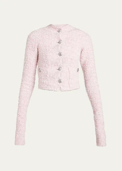 BALENCIAGA CROPPED TWEED KNIT CARDIGAN WITH LOGO BUTTONS