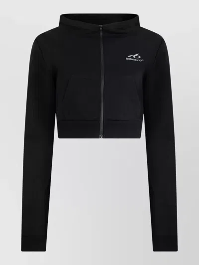 Balenciaga Cropped Zip Hoodie Hood Long Sleeves In Black