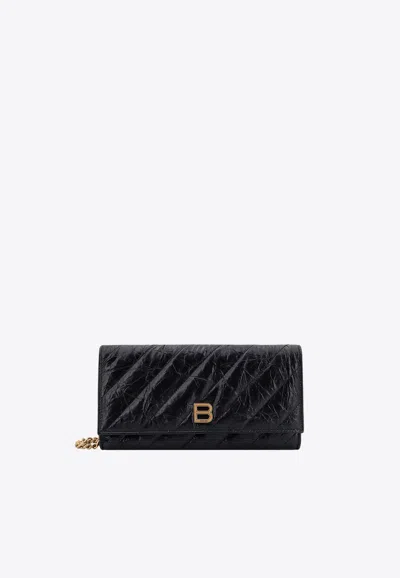 Balenciaga Crush Leather Clutch In Negro