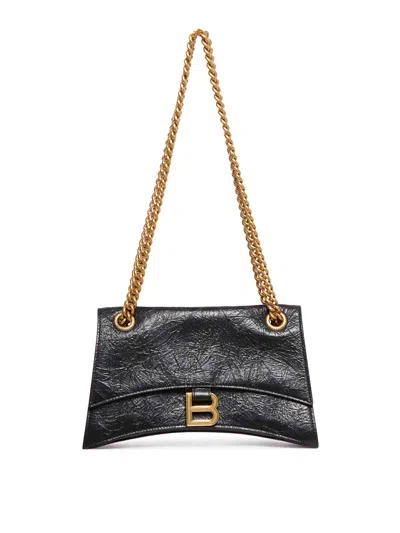 Balenciaga Crush Small Crinkled Leather Shoulder Bag In Black