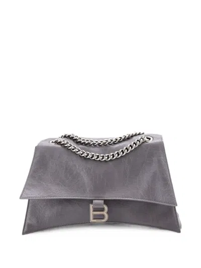 Pre-owned Balenciaga Crush Chain Flap Bag Leather Medium Shoulder Bag In Gray