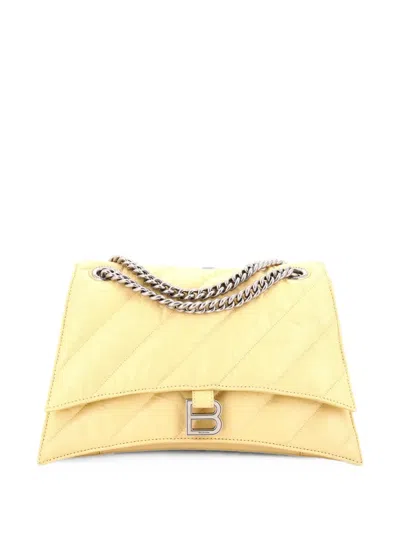 Pre-owned Balenciaga Crush Chain Flap Bag Quilted Crushed Calfskin Medium Shoulder Bag In Yellow