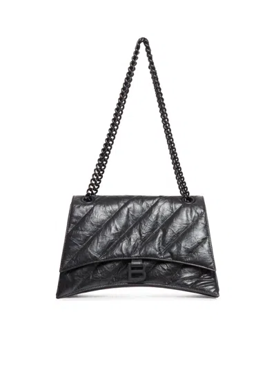 Balenciaga Crush Medium Leather Shoulder Bag In Black