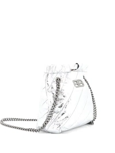 Pre-owned Balenciaga Crush Chain Quilted Crushed Calfskin Small Tote Bag In Silver