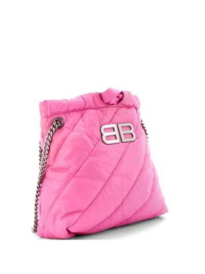 Pre-owned Balenciaga Crush Chain Quilted Crushed Calfskin Xs Tote Bag In Pink