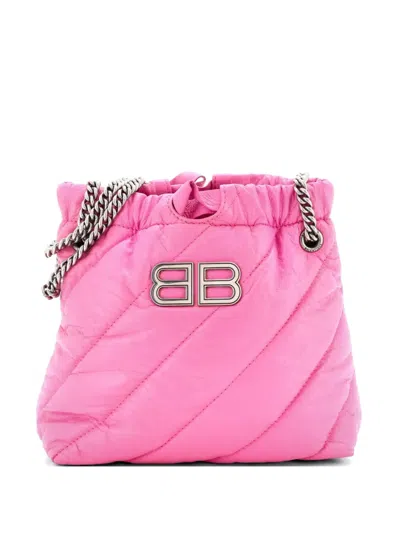 Pre-owned Balenciaga Crush Chain Quilted Crushed Calfskin Xs Tote Bag In Pink