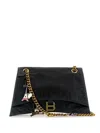 Balenciaga Black Leather Medium Crush Chain Shoulder Bag In Black