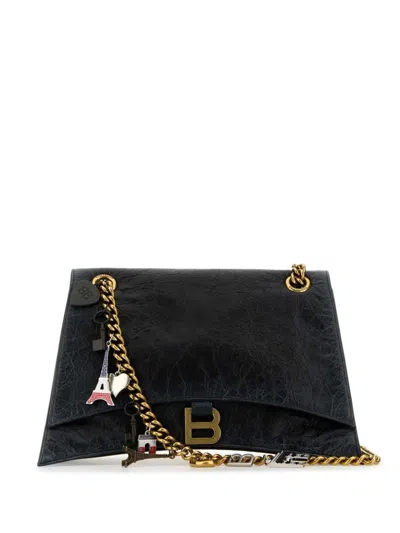 Balenciaga Black Leather Medium Crush Chain Shoulder Bag