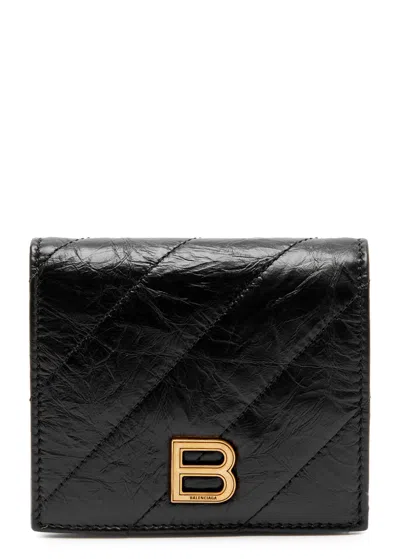 Balenciaga Crush Crinkled Leather Wallet In Black