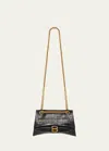 Balenciaga Crush Croc-embossed Small Shoulder Bag In Black