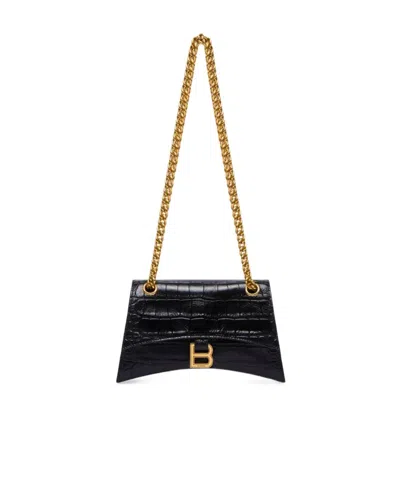 Balenciaga Small Crush Embossed Leather Chain Bag In Black