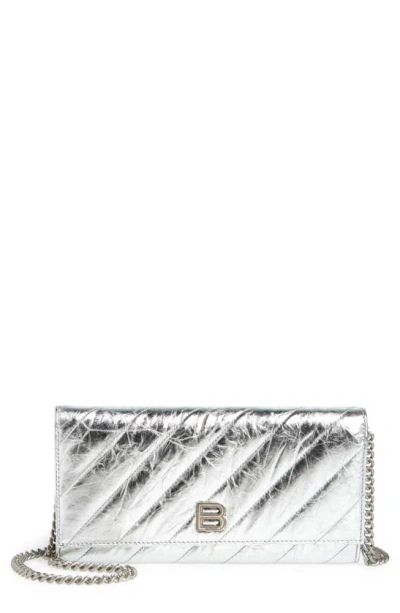 Balenciaga Crush Crossbody Wallet On A Chain In Gray