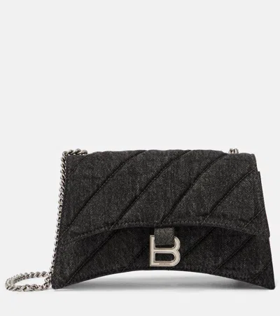 Balenciaga Crush Denim Shoulder Bag In Black