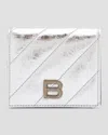 Balenciaga Crush Flap Coin And Card Holder Metallized Quilted In 8110 Silver