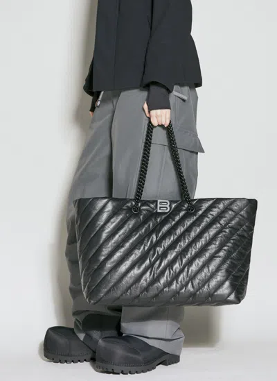 Balenciaga Carry All Crush Leather Tote Bag In Black