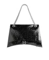 Balenciaga Crush Large Crocodile Embossed Chain Shoulder Bag In Black