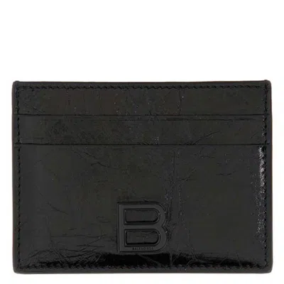 Balenciaga Crush Leather Card Holder In Black