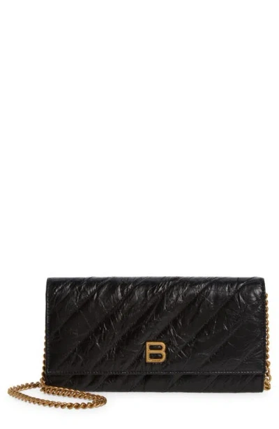 Balenciaga Crush Leather Wallet On A Chain In Black