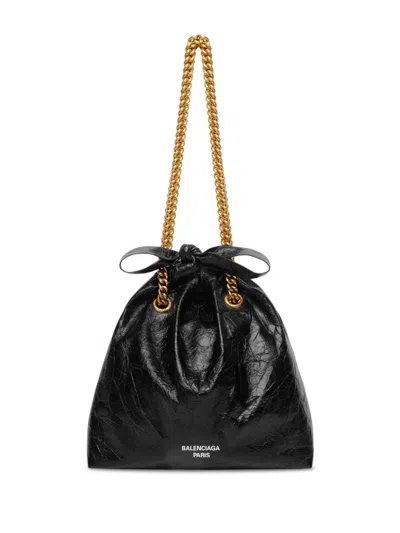 Balenciaga Crush Logo Print Tote Handbag In Black