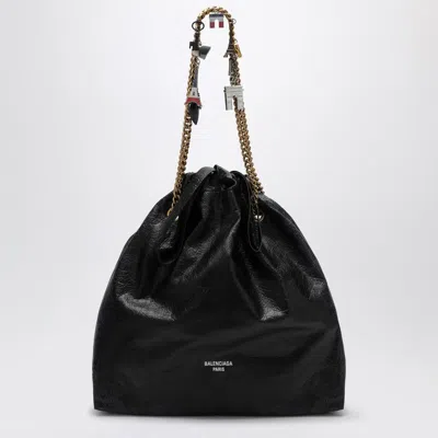 Balenciaga Crush Medium Leather Tote Handbag With Charm Detail In Black