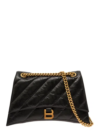BALENCIAGA BALENCIAGA 'CRUSH MEDIA' BLACK QUILTED CROSS BODY BAG IN LEATHER WOMAN