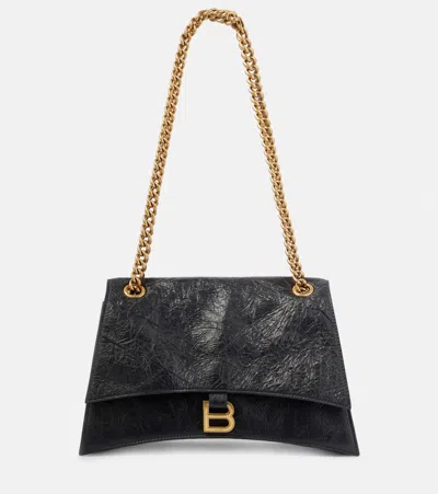 Balenciaga Crush Medium Leather Shoulder Bag In Black