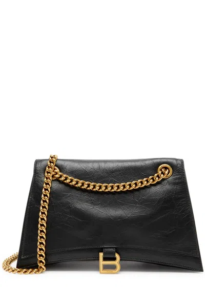 Balenciaga Crush Medium Leather Shoulder Bag In Black