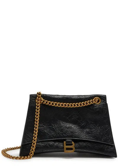 Balenciaga Crush Medium Leather Shoulder Bag, Leather Bag, Black In Brown