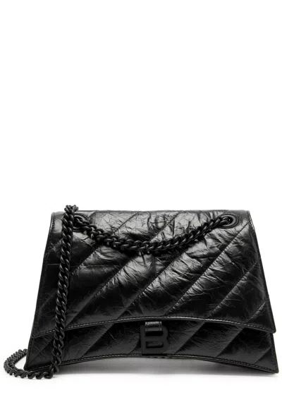 Balenciaga Crush Medium Quilted Leather Shoulder Bag In Black