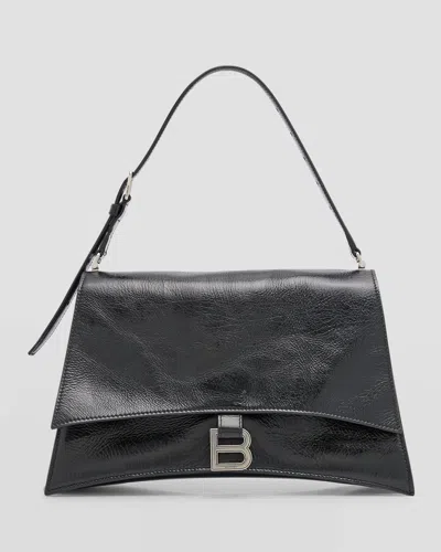 Balenciaga Crush Medium Sling Leather Shoulder Bag In 1000 Black