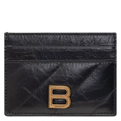 Balenciaga Crush Quilted Leather Card Holder In Black