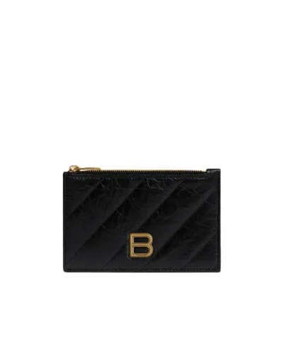 Balenciaga Crush Quilted Leather Cardholder In Black