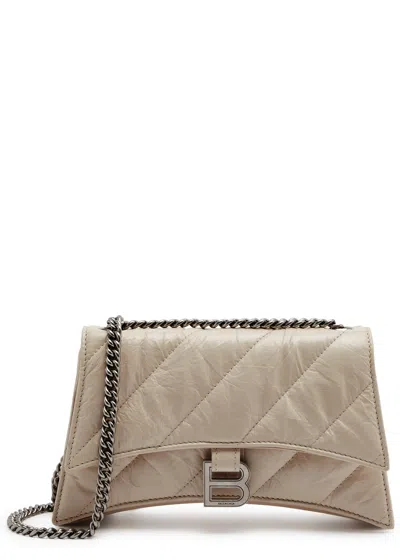 Balenciaga Crush Quilted Leather Wallet On Chain, Leather Wallet, Sand