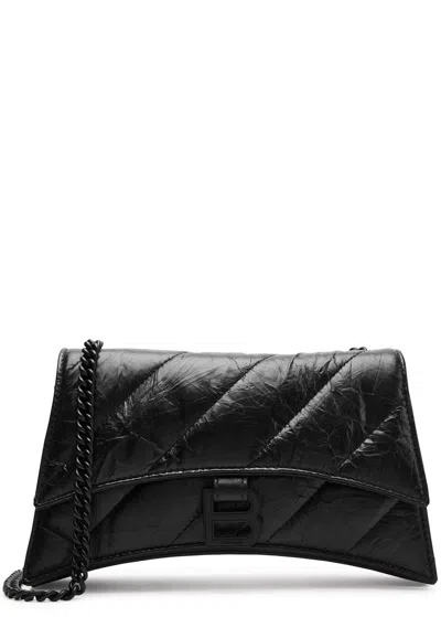 Balenciaga Crush Quilted Leather Wallet-on-chain, Wallet, Black