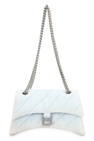Balenciaga Denim Crush S Shoulder Bag In Light Blue