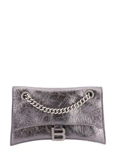 Balenciaga Crush Metallic Leather Chain Strap Shoulder Bag In Silver
