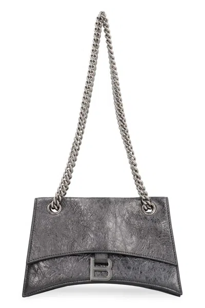 Balenciaga Crush Metallic Leather Chain Strap Shoulder Bag In Silver