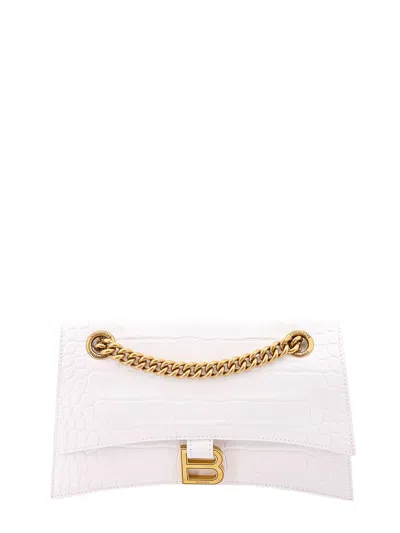 Balenciaga Croco Leather Shoulder Bag With Metal Monogram In White