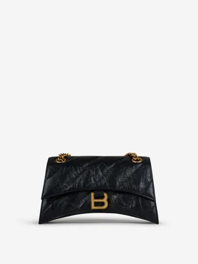 Balenciaga Crush Quilted Leather Chain Wallet In Black